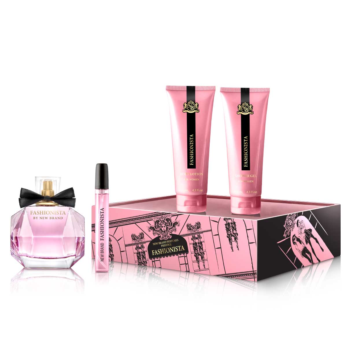 (plu02137) - Set Fashionista, New Brand Prestige, Femei, Apa de Parfum - 100ml + Apa de Parfum - 15ml + Gel de Dus - 130ml + Lotiune Corp - 130ml (plu02137) - Set Fashionista, New Brand Prestige, Femei, Apa de Parfum - 100ml + Apa de Parfum - 15ml + Gel de Dus - 130ml + Lotiune Corp - 130ml