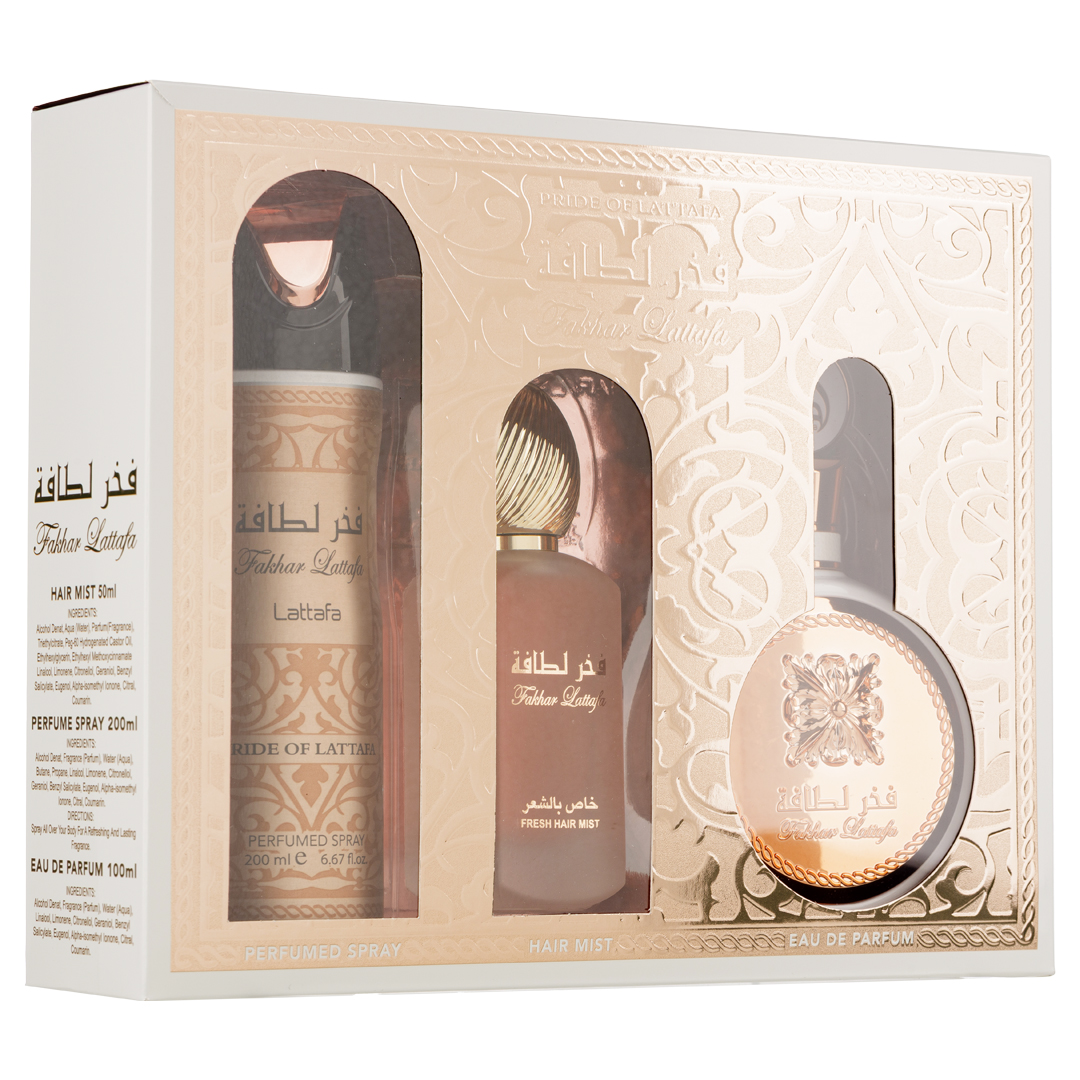 (plu01705) - Set Cadou Fakhar Woman Apa de Parfum 100ml + Parfum pentru par 50ml + Deo Spray 200ml, Lattafa (plu01705) - Set Cadou Fakhar Woman Apa de Parfum 100ml + Parfum pentru par 50ml + Deo Spray 200ml, Lattafa
