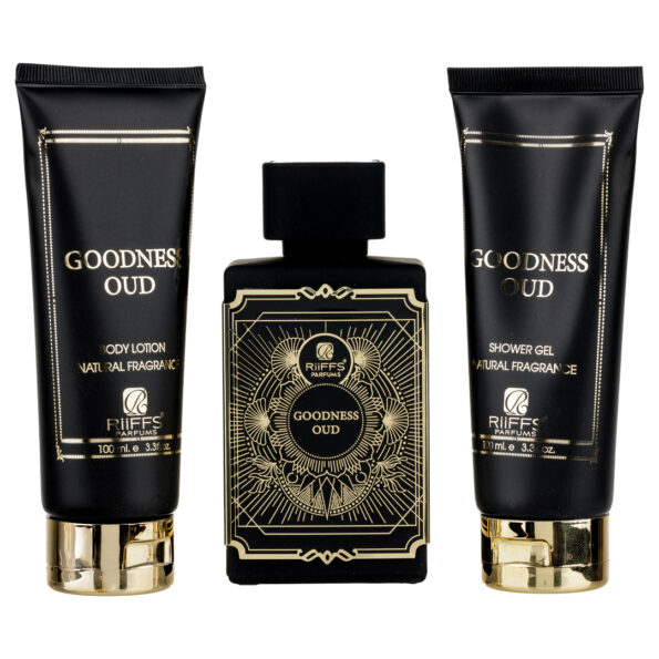 (plu00069) - Set Cadou Goodness Oud Apa de Parfum 100ml + Gel De Dus 100ml + Lotiune de corp 100ml, Riiffs
